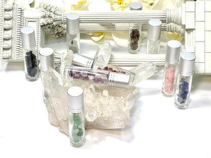 ESSENTIAL OIL ROLLER BOTTLES W/ MINI CRYSTALS